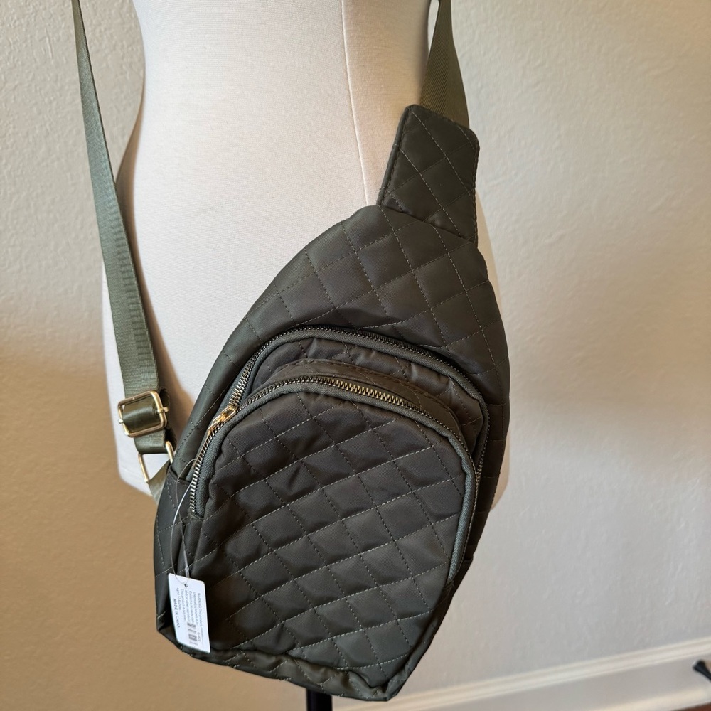 Quilted Olive Green Crossbody Bag